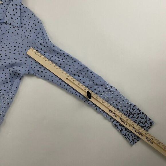 Tyler Boe 100% SILK Blue Polka Dot Button Up Shirt L/S Collared Sz S Split Hem - Picture 3 of 9